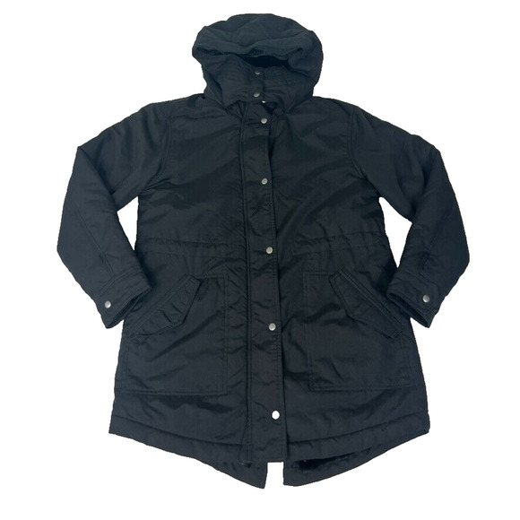 Old Navy Parka Jacket Women's Size Small Black Faux Fur Lined Hooded Pockets - Picture 1 of 9